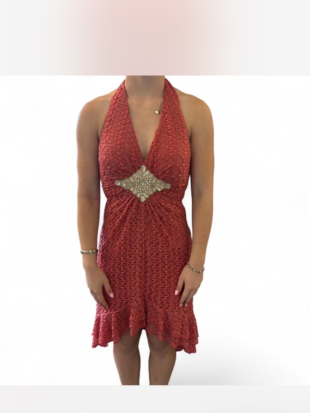 Morgan & Co. Beaded Halter Dress | Y2K  Lace  | Size 5/6